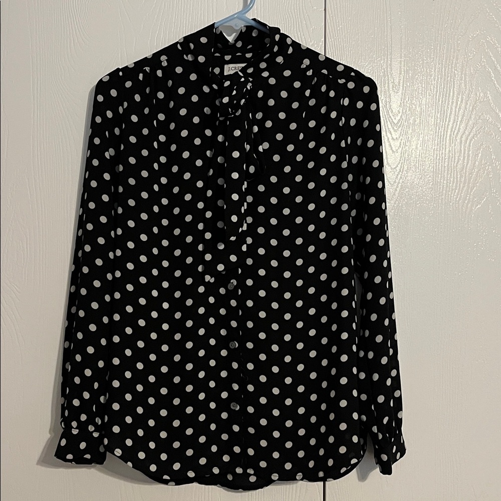 J Crew Factory Black Blouse with White Polka Dots
